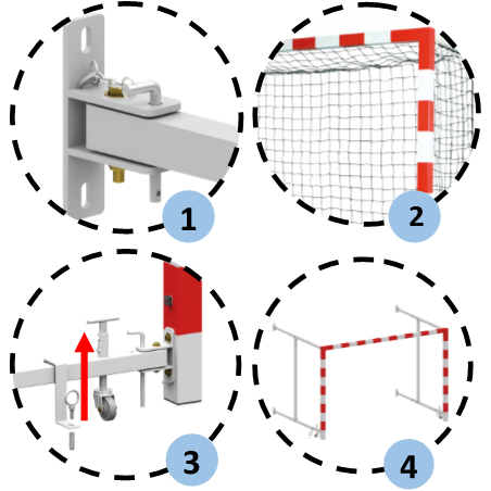 Pack 2 buts de handball monoblocs rabattables (prof. 2,1m), cat. Premium