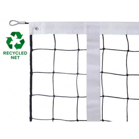 Filet de volley recyclé, tressé 3mm, tension par câble en acier galvanisé, longueur 9,5m