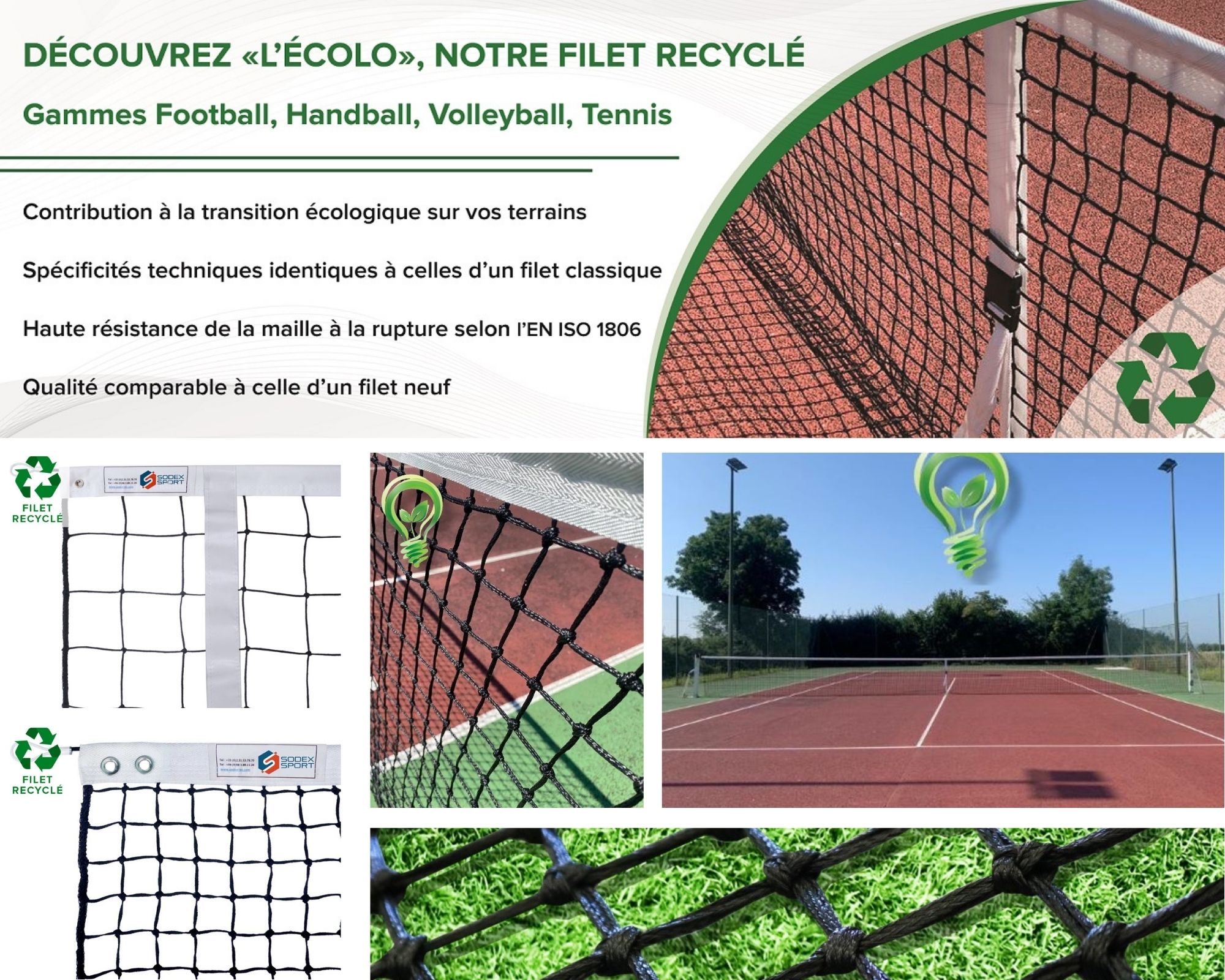 Filets de sport en matériaux recyclés